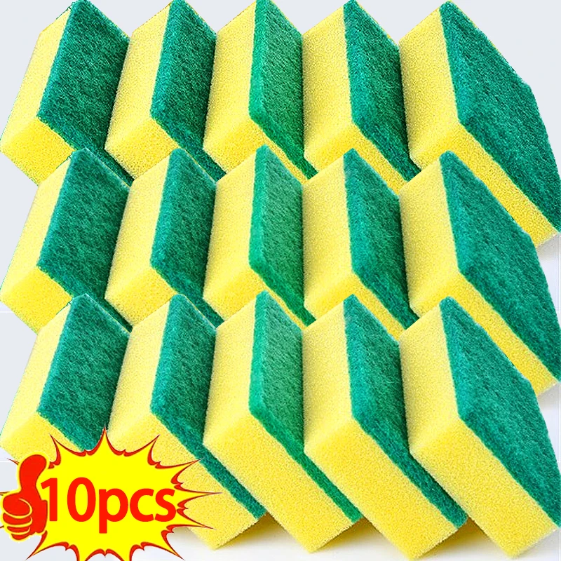 10Pcs Sponge Wipes Double Sided DishCloth Scouring Pads Home Kitchen Cleaning Brush Rags Stove Pans Stove Spots Cleaning Tools