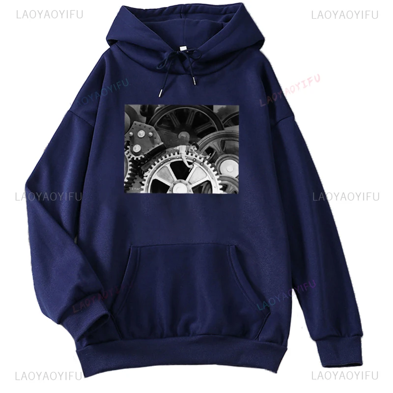 Charlie Modern Chaplin Times Cogs Hoodie Graphics Aesthetic Clothes Autumn and Winter Men Clothing Drop Shoulder Warm Hoody