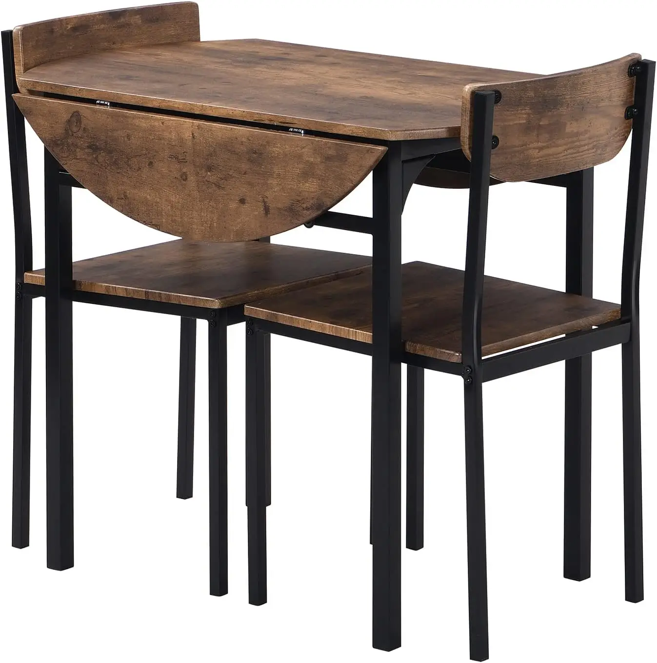 P Purlove 3 Piece Round Dining Table Set,Solid Wood Kitchen Table And Chair Set Of 2,Farmhouse Drop Leaf Table And 2 Chairs For