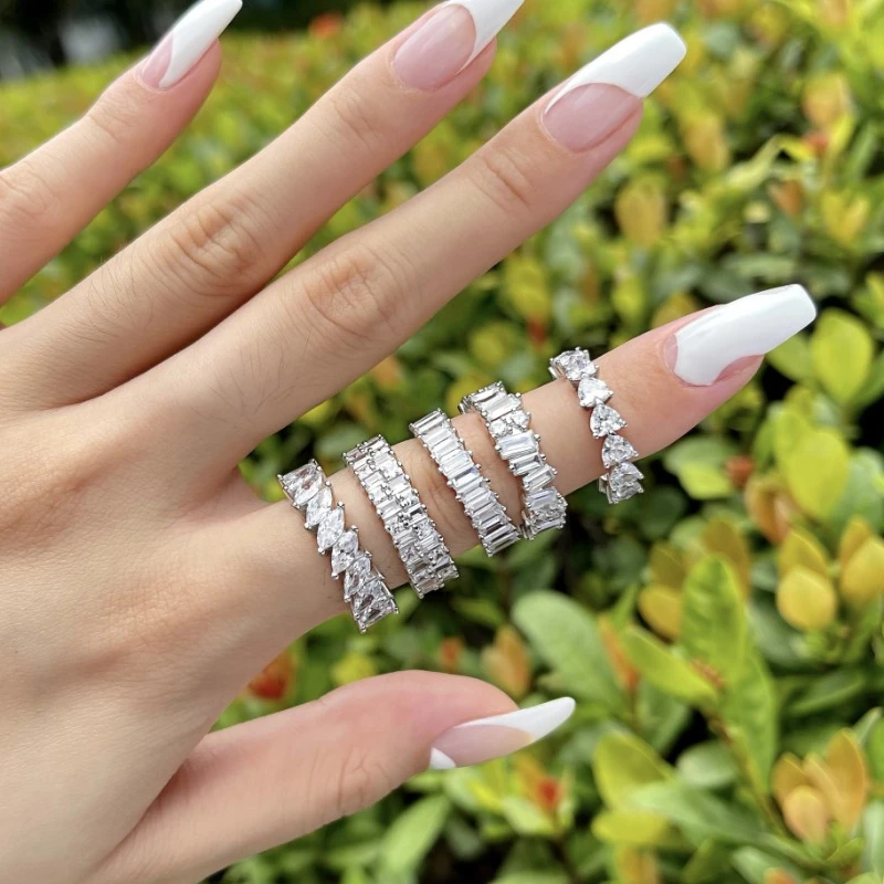 ساطع U S25 الفضة 5A الزركون غير النظامية ماركيز قطع الدائري للنساء البلاتين مطلي غرامة مجوهرات الذكرى