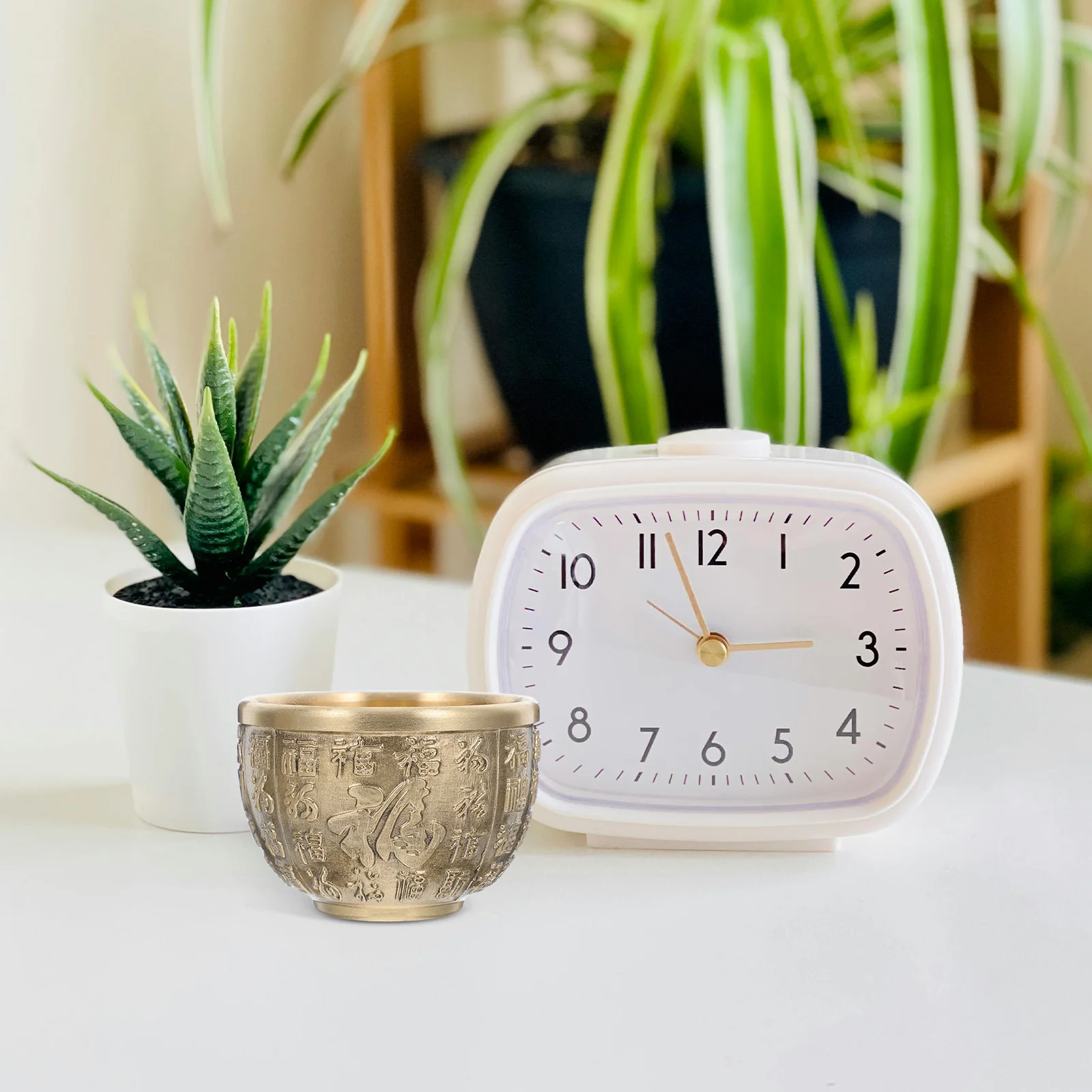 

2Pcs Golden Tone Brass Bowl Chinese Treasure Basin for Home Desk Decoration Wealth Luck Offering Bowl Use Brass Fortune Basin