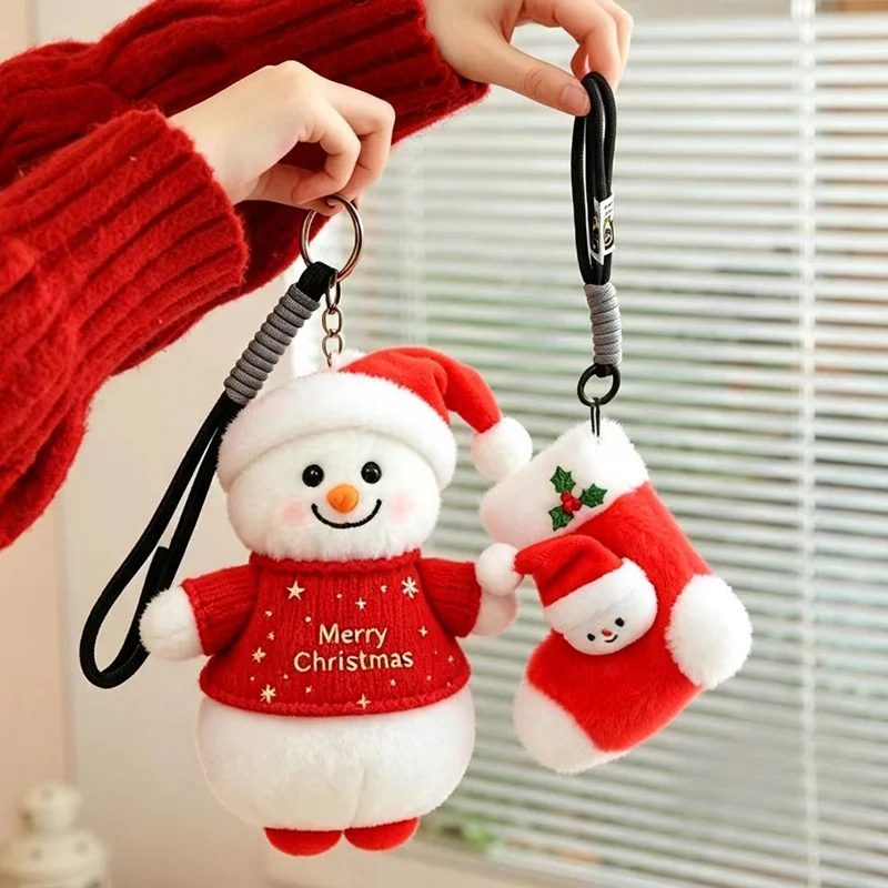 Christmas Plush Keychain Cute Santa Snowman Gingerbread Man Christmas Tree Sock Pendant Key Ring Backpack Decor Toys Gift