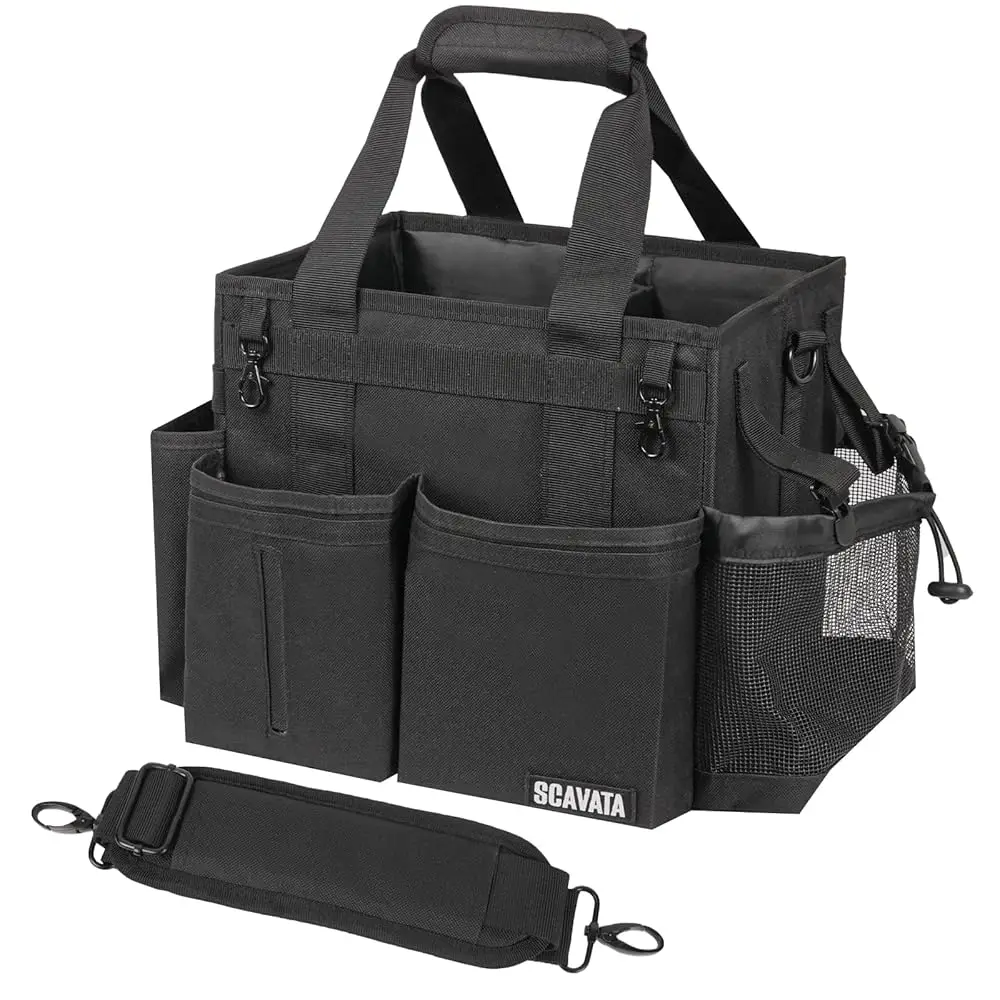 

Compact Wearable Cleaning Caddy, Small Supplies Organizer With Handle & Shoulder Straps For Housekeepers, Under Sink & Car