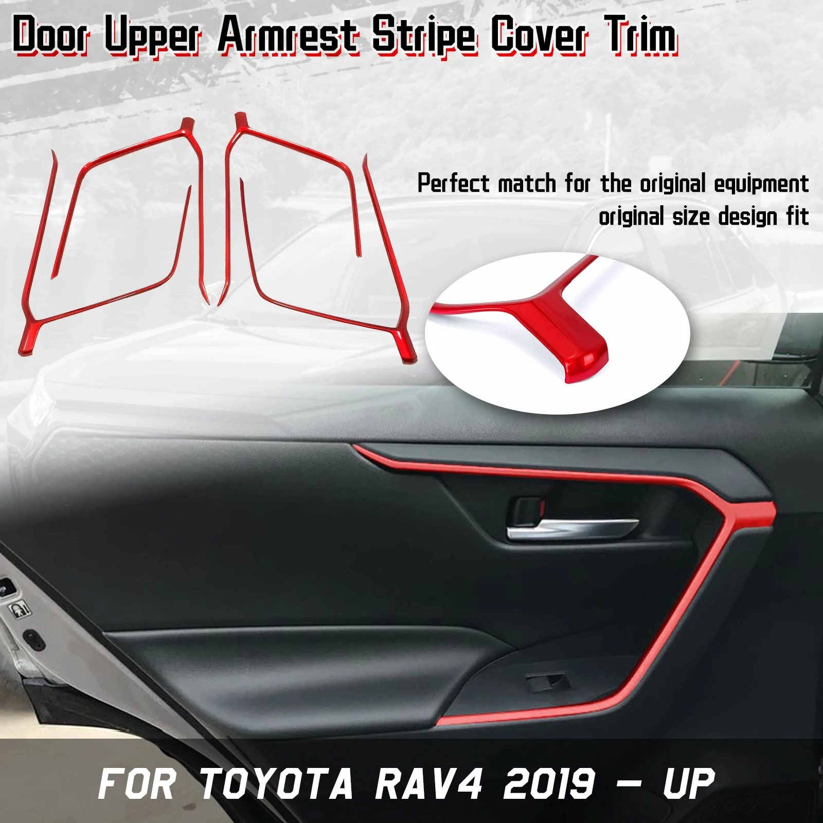 Sporty RED Interior Door Armrest Panel Strip Cover Molding Trims Stripe Overlay For Toyota RAV4 2019 2020 2021 2022 2023