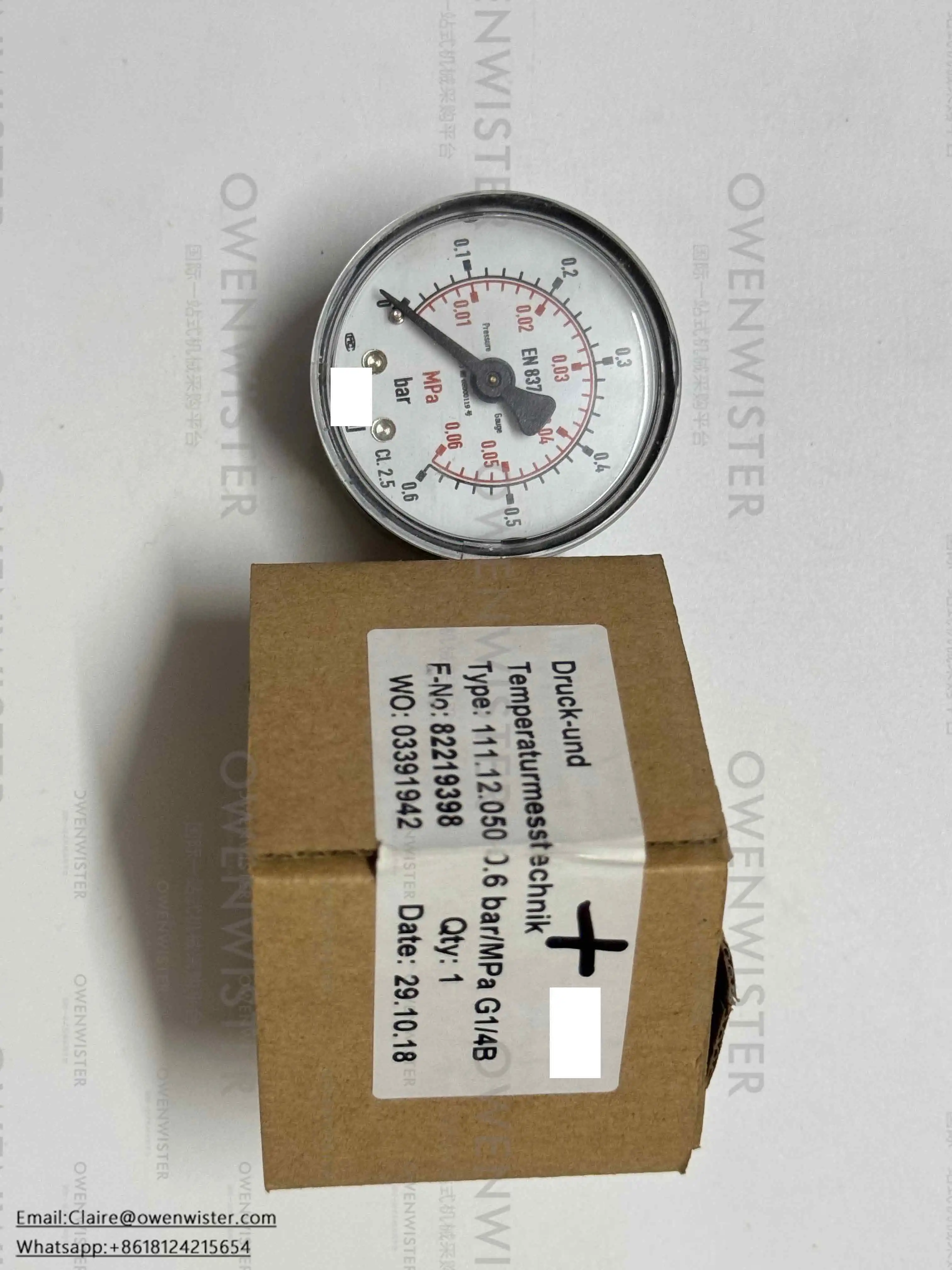 German imported pressure gauge 111.12.050 -0.6bar  82219398 Stainless steel vacuum axial gaugefor printing machines