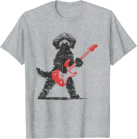 Lustiges Rock-Goldendoodle-Hund-T-Shirt mit Gitarre für Musikliebhaber, Y2K Punk Streetwear, Neuheit Geschenk Grafik-Bekleidung – Detail 6