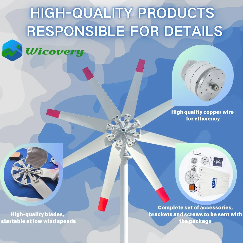 CE 8 Blades 3Phase Alternator 2000W Horizontal Wind Turbine Generator Windmill 12V 24V 48V Complete Set For Home Garden Boat