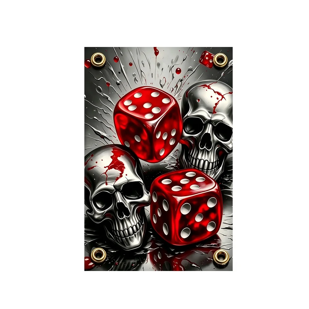 Skull Red Dice Flag 2x3ft 3x5ft Polyester Banner Horror Skeleton Gambling Dice Splatter Art Wall Hanging Bedroom Decor