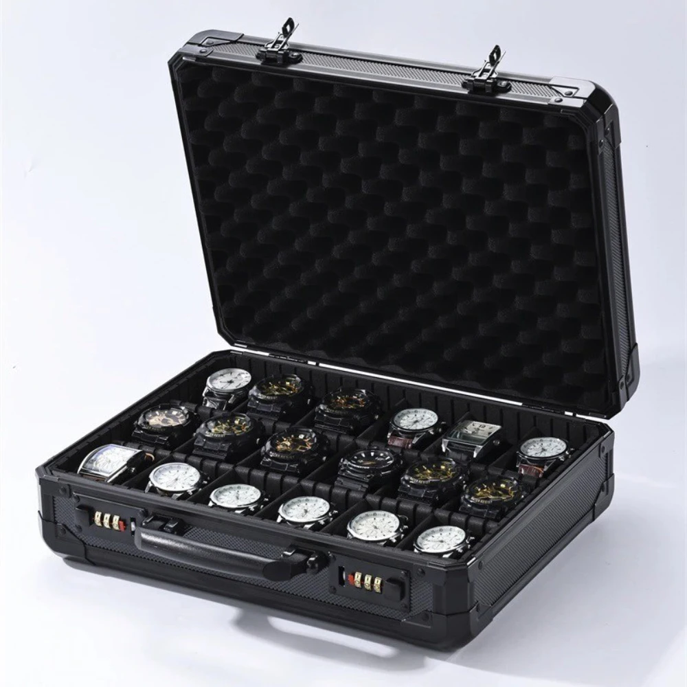 high-strength-aluminum-alloy-watch-case-–-18-slot-portable-display-storage-box-with-password-lock