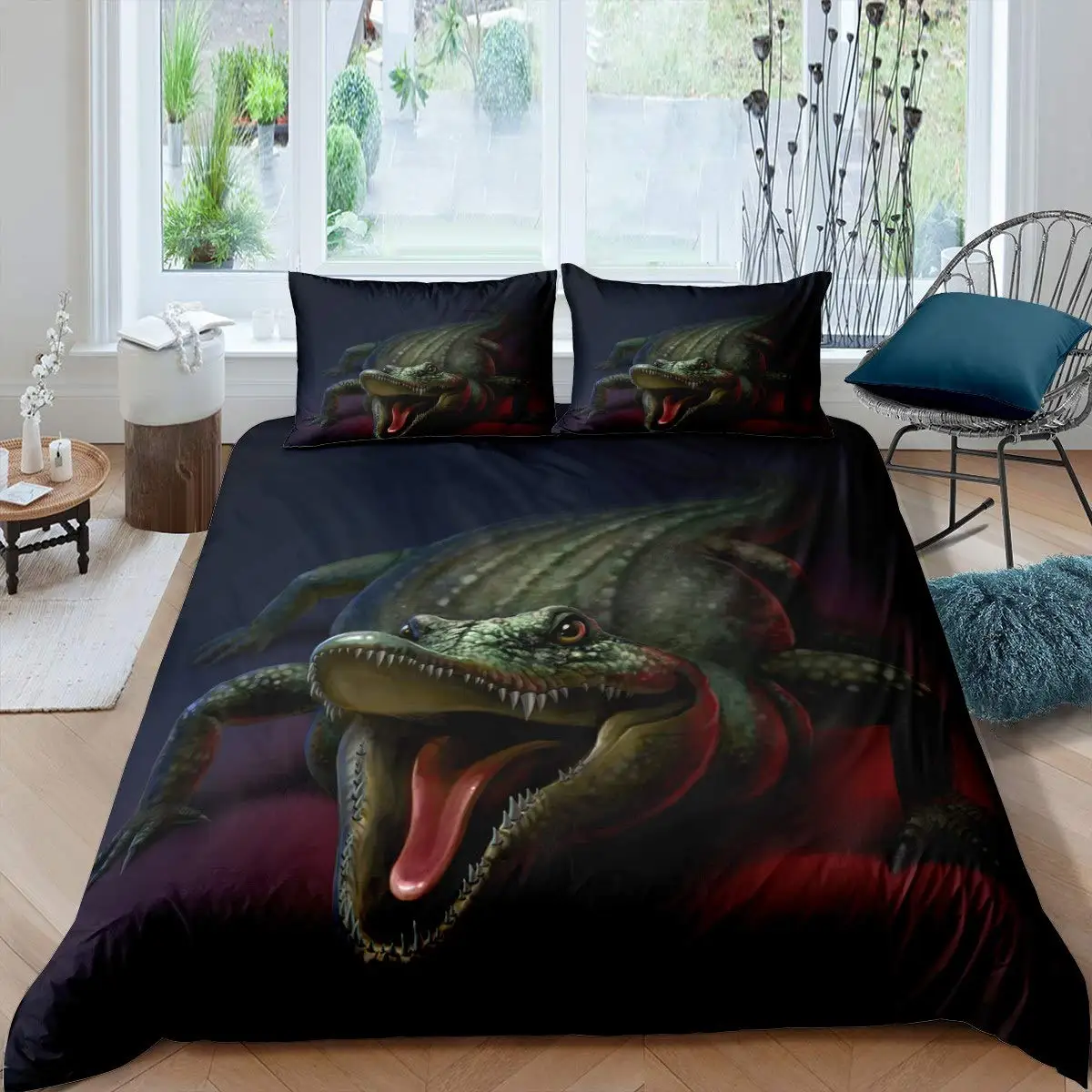 

Crocodile Duvet Cover Set Wild Alligator Bedding Set for Boys Girls Wildlife Comforter Cover Horror Animal Quilt Cover Full Size