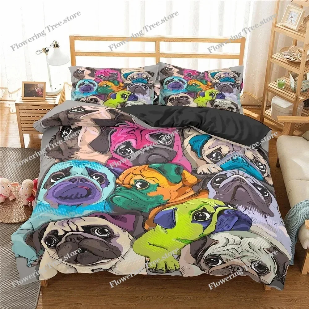 Cute Animal Bedding Set Cartoon Pug Dog Duvet Cover Sets Kids Comforter Cover Queen King Twin Single Size Polyester Quilt Cover0 5