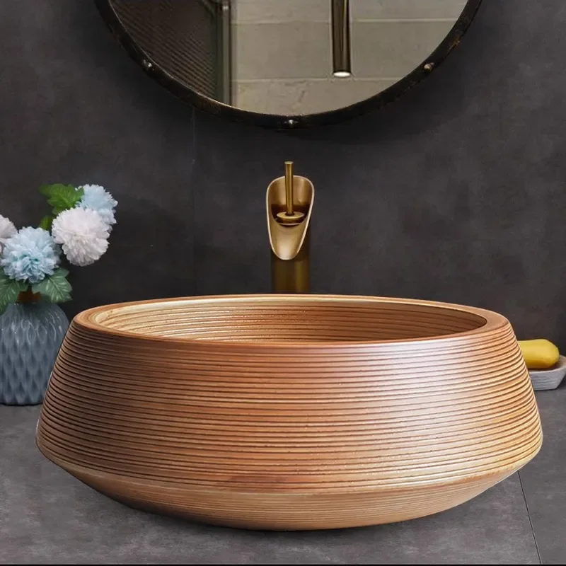 for Retro Ceramic Washbasin Round Art Basin for Bathroom Toilet Household Table Top Sink Decorative Wash Hand Basin