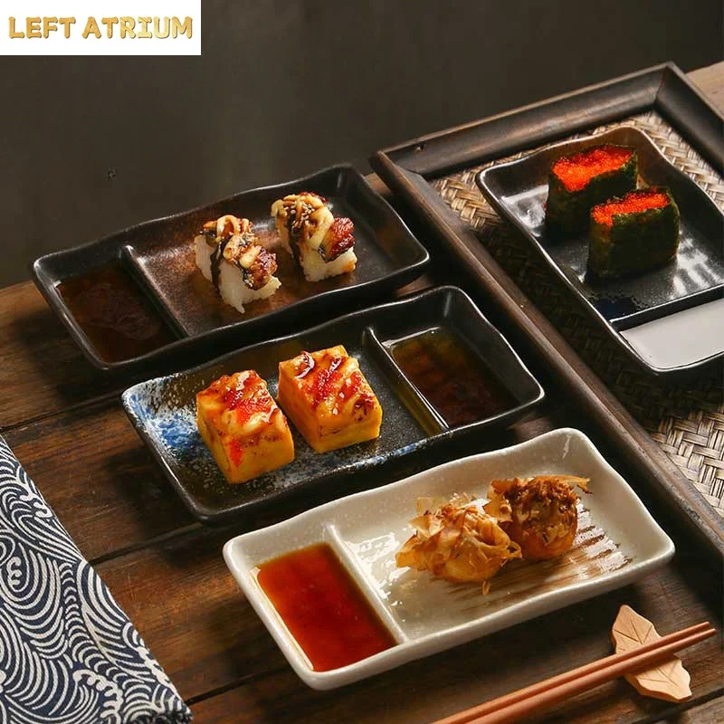 Ceramic Partition Plate Creative Household Use Vinegar Plate Double Plate Cake Sushi Dessert Snack Cold Dish