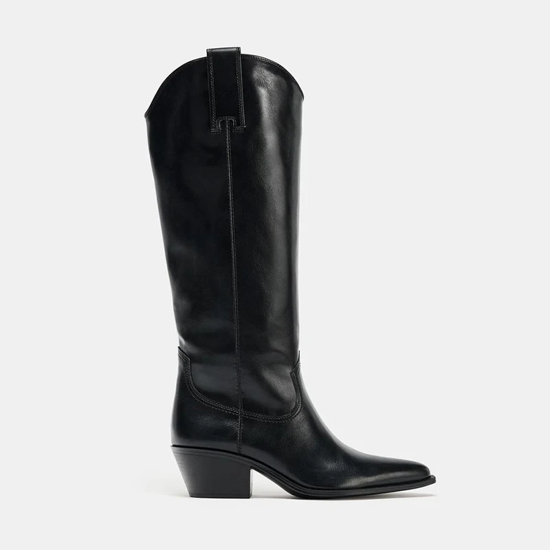 

Western Style High Top Long Boots Autumn Winter New Arrival Thick Heel Knight Boots Pointed Toe over Knee Large Barrel Wrap