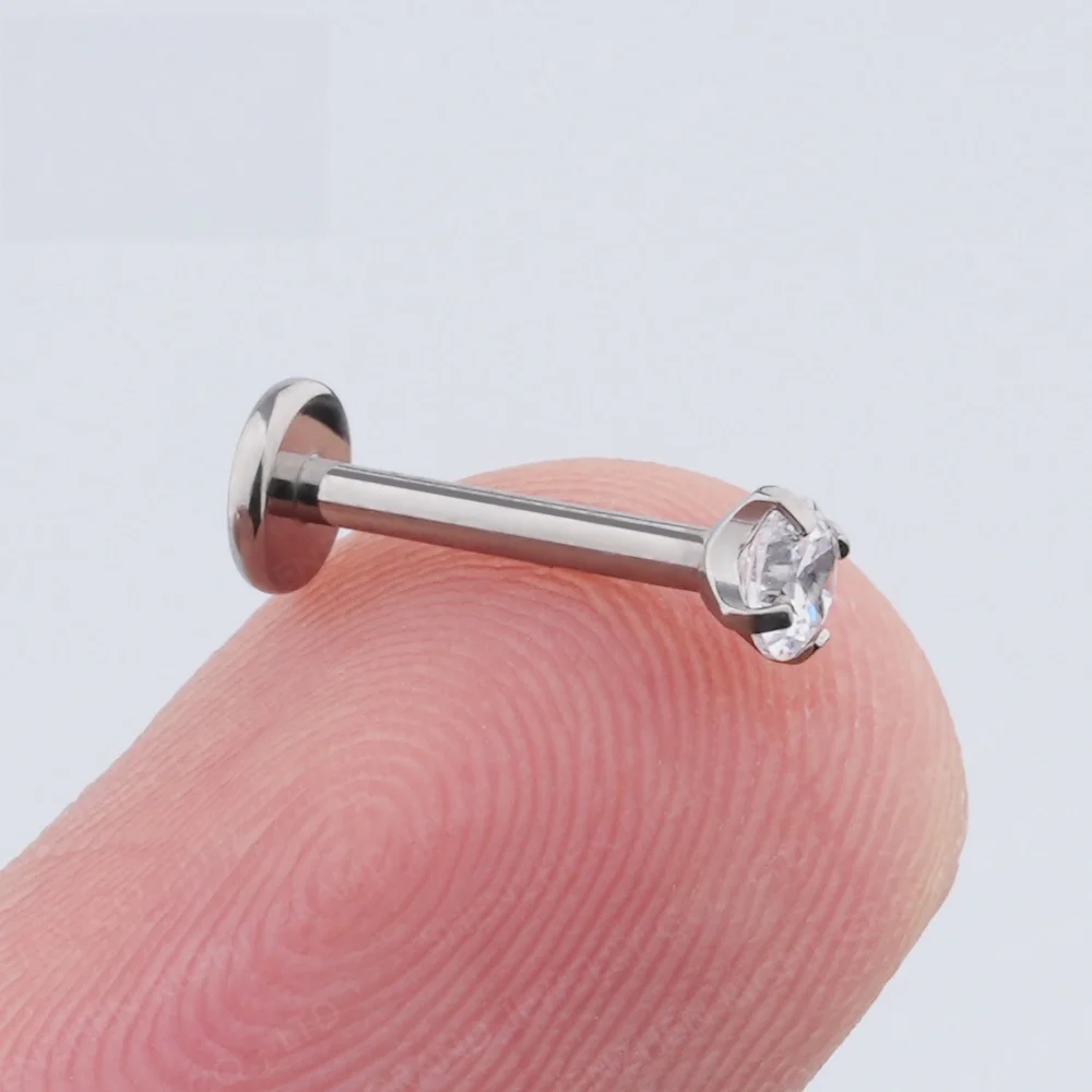 PIERCING ASTM F136 Titanium CZ Gem Internally Threaded Labret Monroe Lip Ring Tragus Nail Helix Earring Stud 16G 6/8/10mm Bar