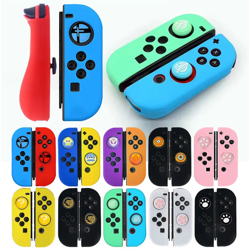 Soft Silicone Case For Nintendo Switch Oled Joycon Controller Skin Protective Cover + Thumb Joystick Grip Cap Accessories Set