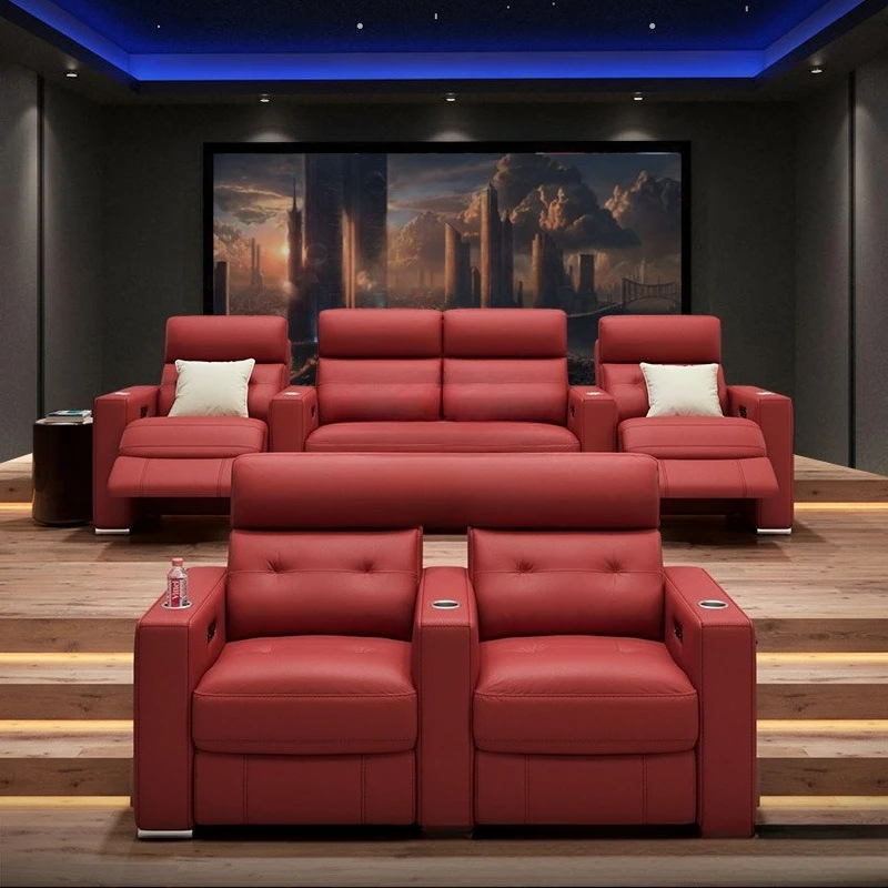 فيلا خاصة للمسرح المنزلي وغرفة الصوت والفيديو أريكة جلدية لقاعة الأفلام والتلفزيون مقعد سينما كهربائي متعدد الوظائف