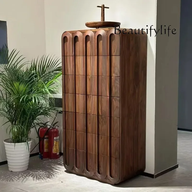 

qU Pure North American black walnut chest cabinet retro log side cabinet locker medium antique storage cabinet