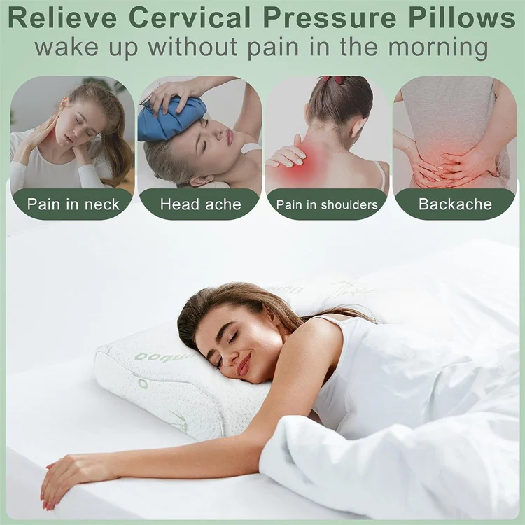 Bamboo Pillow Memory Foam Pillow with Removable Cover with Zipper Bamboo Neck Pillow for Sleeping Ergonomically Design JAF022