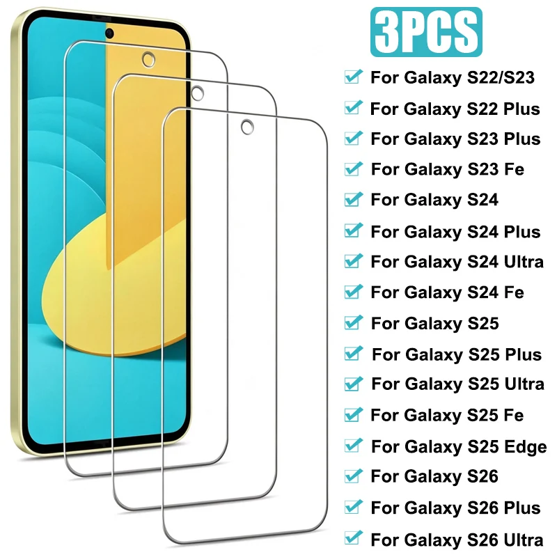 3PCS Full Cover Tempered Glass For Samsung Galaxy S26 S25 S24 Ultra S23 S22 S21 Plus S24 Fe S25 Edge Screen Protector