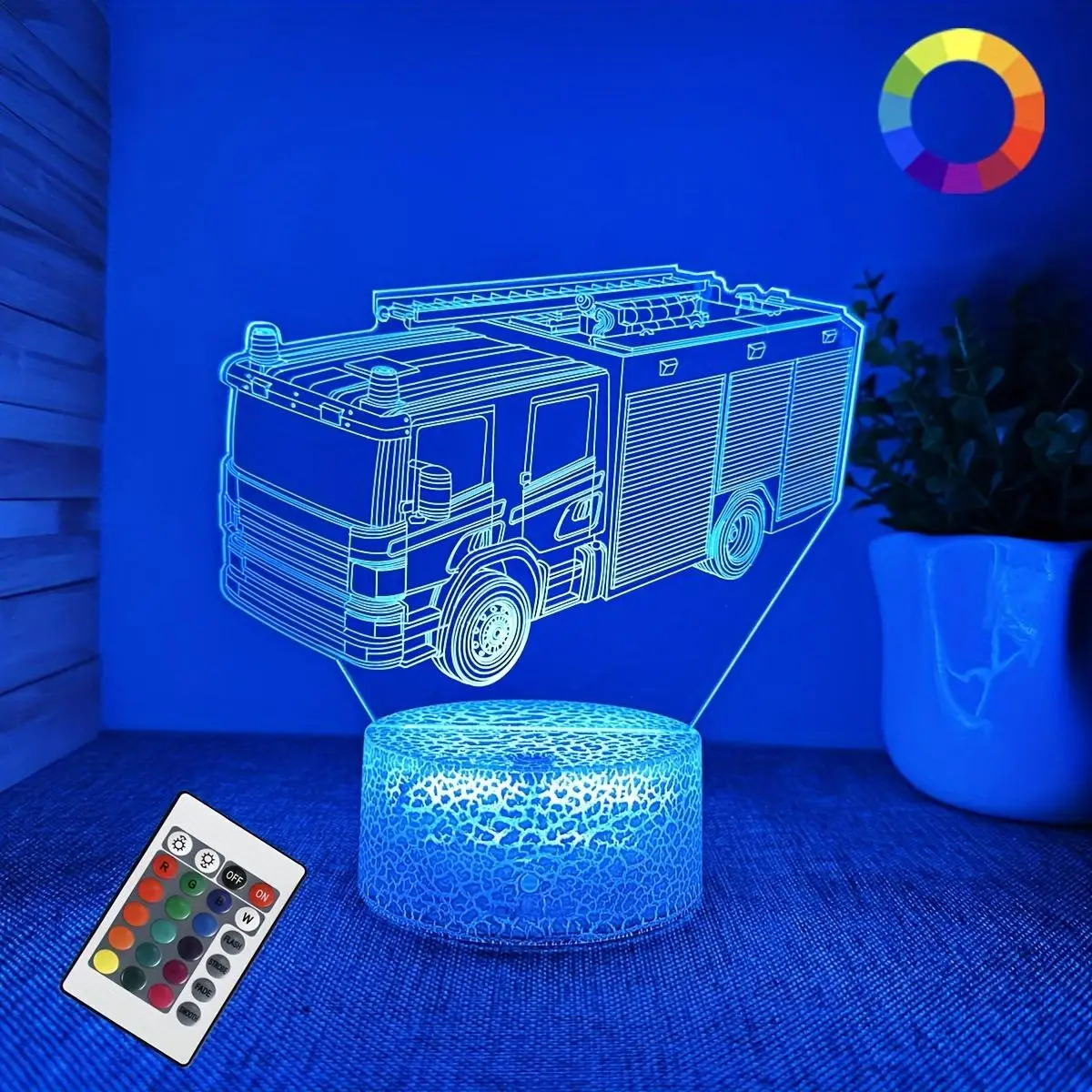 Lampu malam 3D kreatif, lampu malam bentuk truk api USB suasana lampu meja dengan tombol sentuh hadiah dekorasi anak liburan ulang tahun