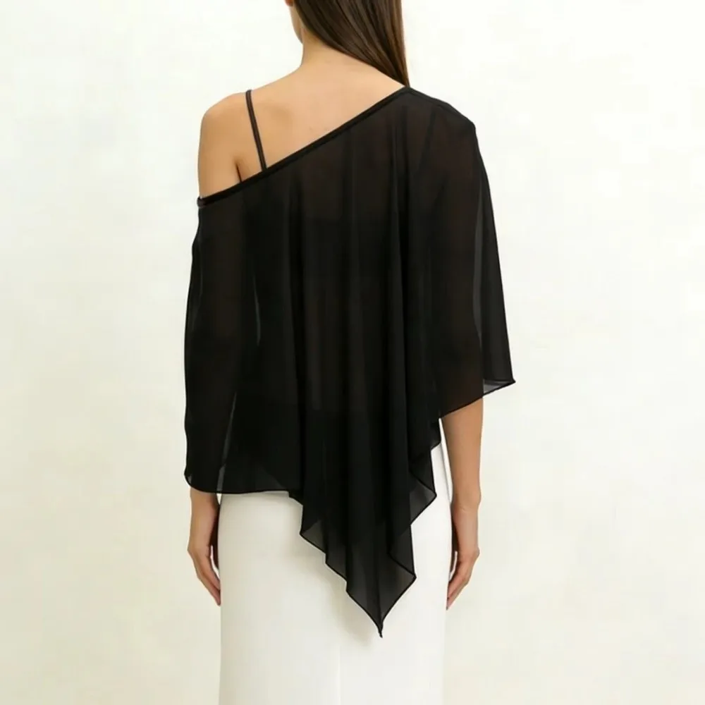 Asymmetrical Design Womens T-shirt Irregular Hem Solid Color Chiffon Capelet Breathable Skew Collar Swim Coverup Beach Cover-ups