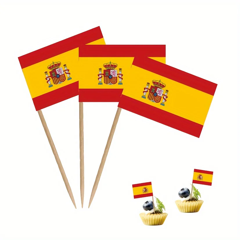Sensation de cure-dents en Espagne, décoration de gâteau, étiquette de sensation de papier alimentaire, décor de fête de la fête de l'indépendance, fournitures de fête à thème, 100 pièces