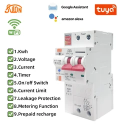 TUYA 1P 2P 3P 4P WIFI Smart Energy Meter Kwh Metering Monitoring Circuit Breaker Timer Relay z zabezpieczeniem przed wyciekiem 63A 80A