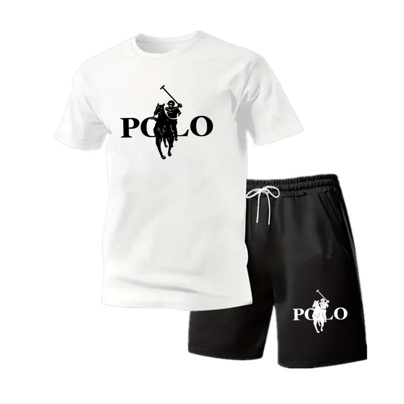 

Men's summer fashion brand clothing, casual business shorts, loose sleeves, multifunctional round neck T-shirt set, breathable