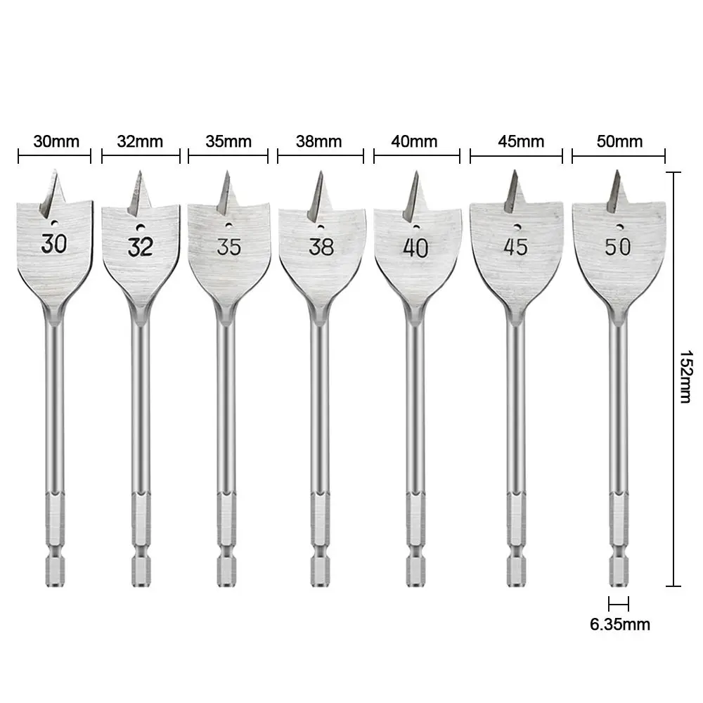 Broca plana para carpintería, juego de brocas de acero al carbono chapadas en titanio, vástago Hexagonal, taladro eléctrico de mano, herramienta de