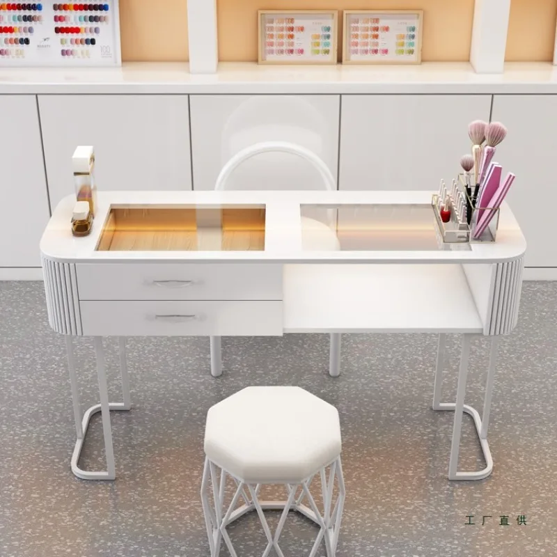 

Japanese Multi-functional Nail Table Glass Single Light Luxury Nail Table Household Simple Salon Furniture Nageltisch XYMJZ