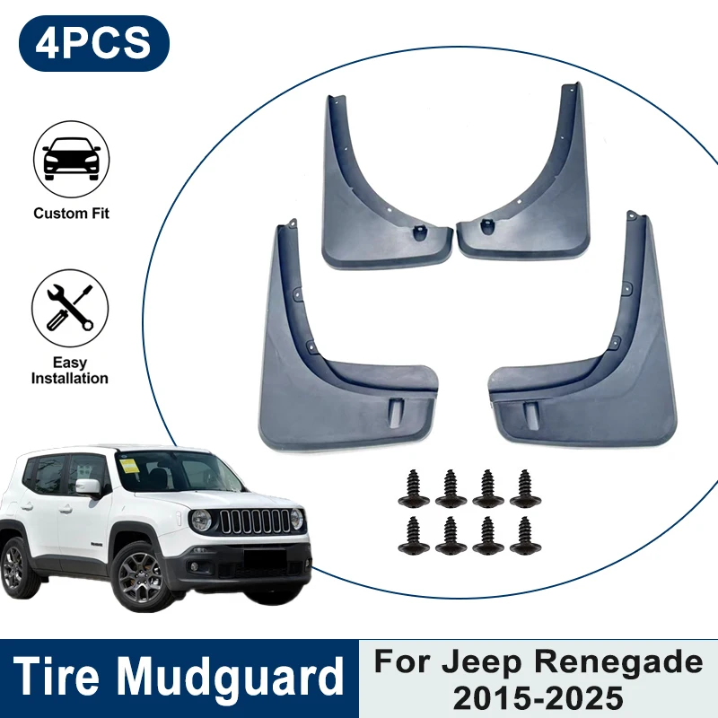 

4PCS Waterproof Car Mud Flaps For Jeep Renegade 2015-2025 Anti-Splash Mudguards Fender Trim Auto Accessories 2016 2017 2018 2019