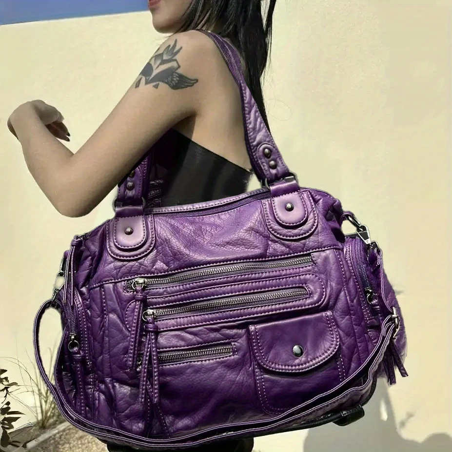 Ladies' fashionable retro Y2K spicy girl handbag, large capacity, multiple pockets, punk crossbody bag