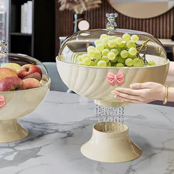Drain with Lid Fruit Tray Home Living Room Coffee Table Dust Proof Fruit Tray Bow Shaped Fruit Basket Snacks and Candy Tray