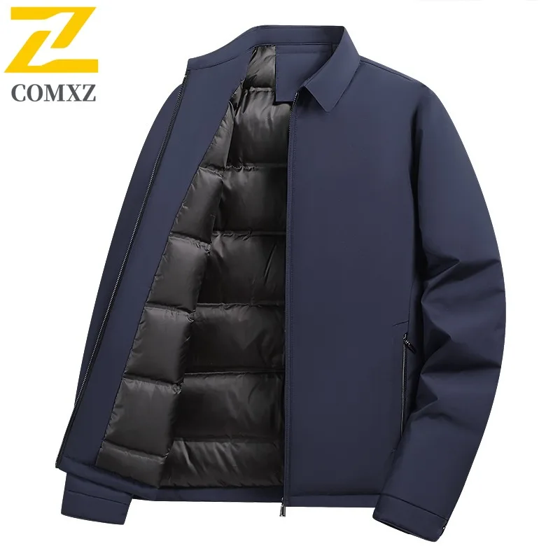 COMXZ Men Cotton Padded Jacket Brand Luxury Business Stand Collar Office Travel Lightweight Puffer Jacket Windproof Outdoor Coat
