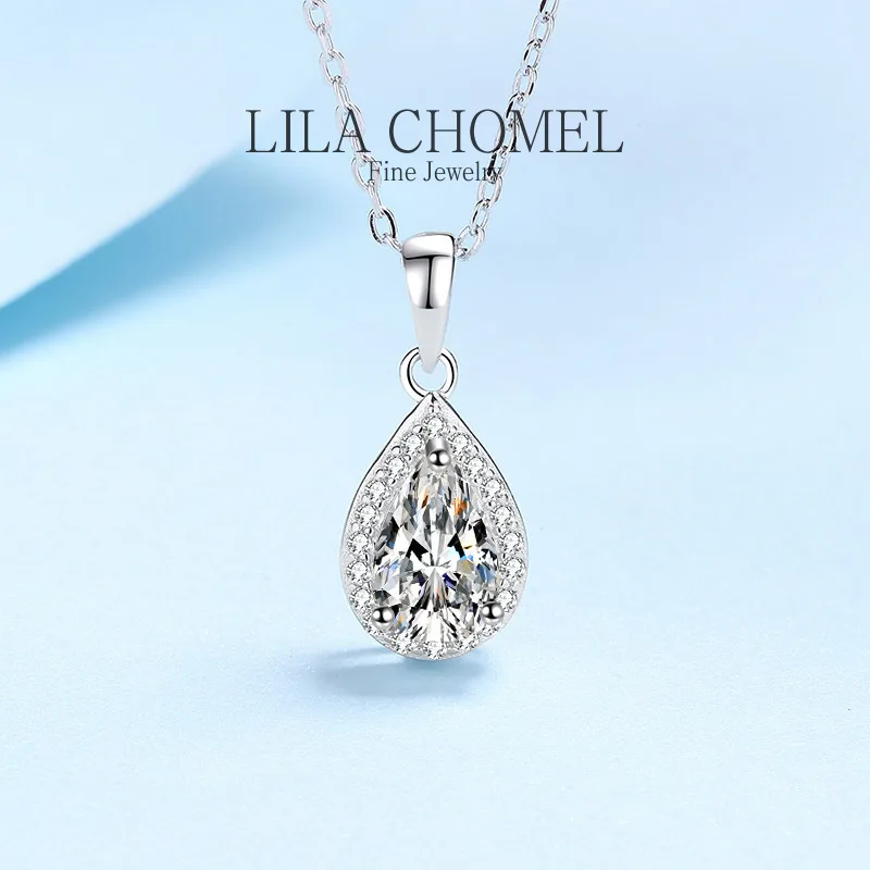 Lady Platinum PT950 Real Moissanite 1 carat Necklace for Women VVS D color Diamond Pendant for Girlfriend Droplet shaped jewelry