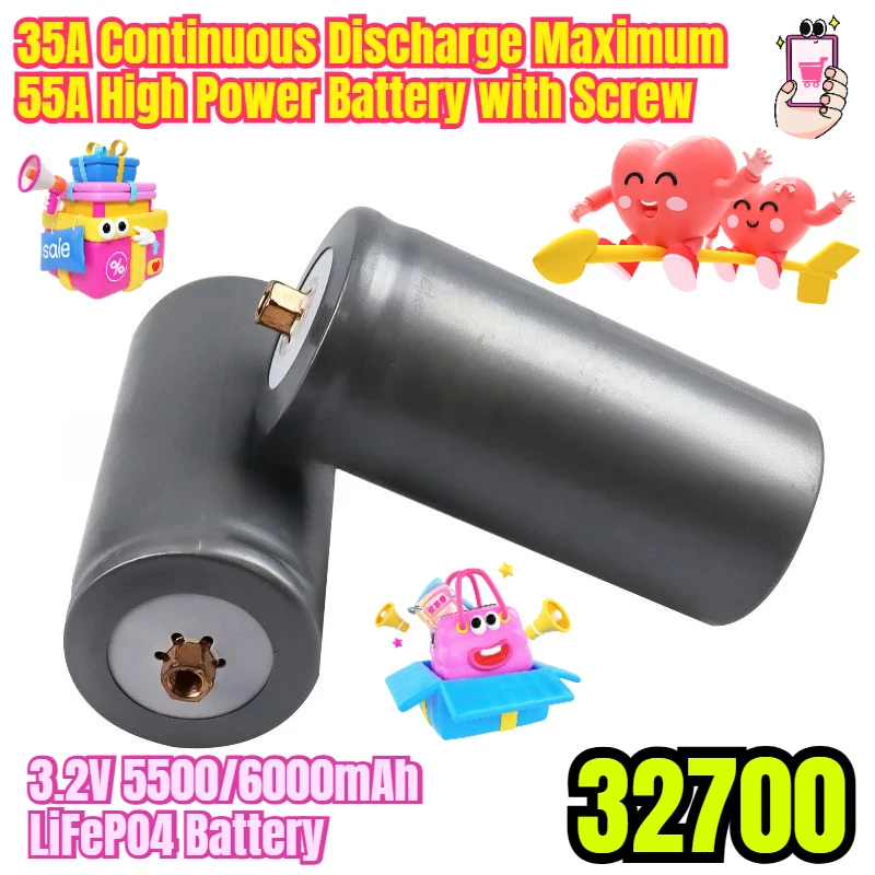 

32700 3.2V 5500/6000mAh LiFePO4 Battery 35A Continuous Discharge Maximum 55A High Power Battery with Screw