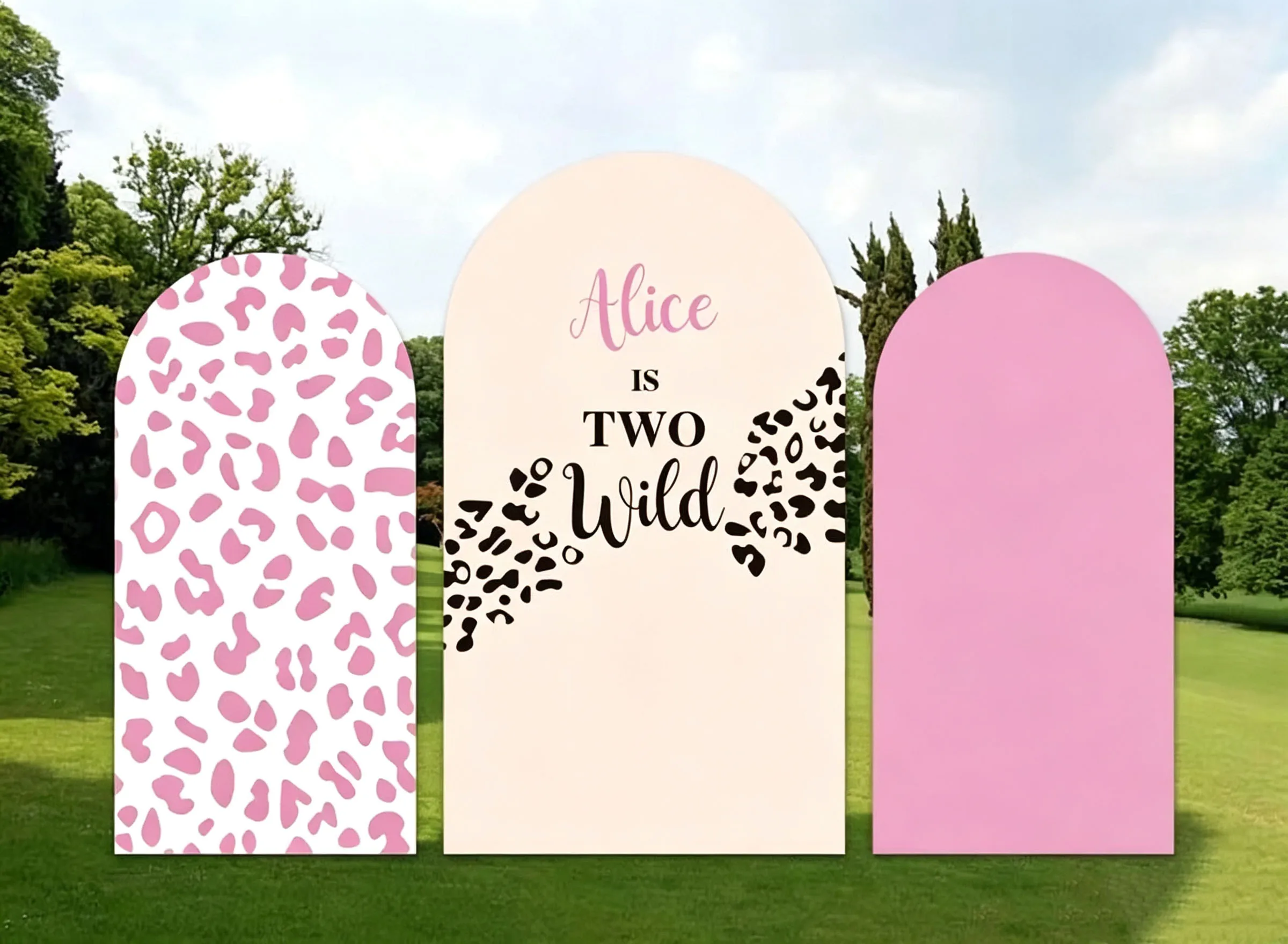 Custom 2-Side Two Wild Baby Shower Arch Backdrop Cover Safari Jungle Animals Diy Name Age Birthday Party Decor Backdrop Photo