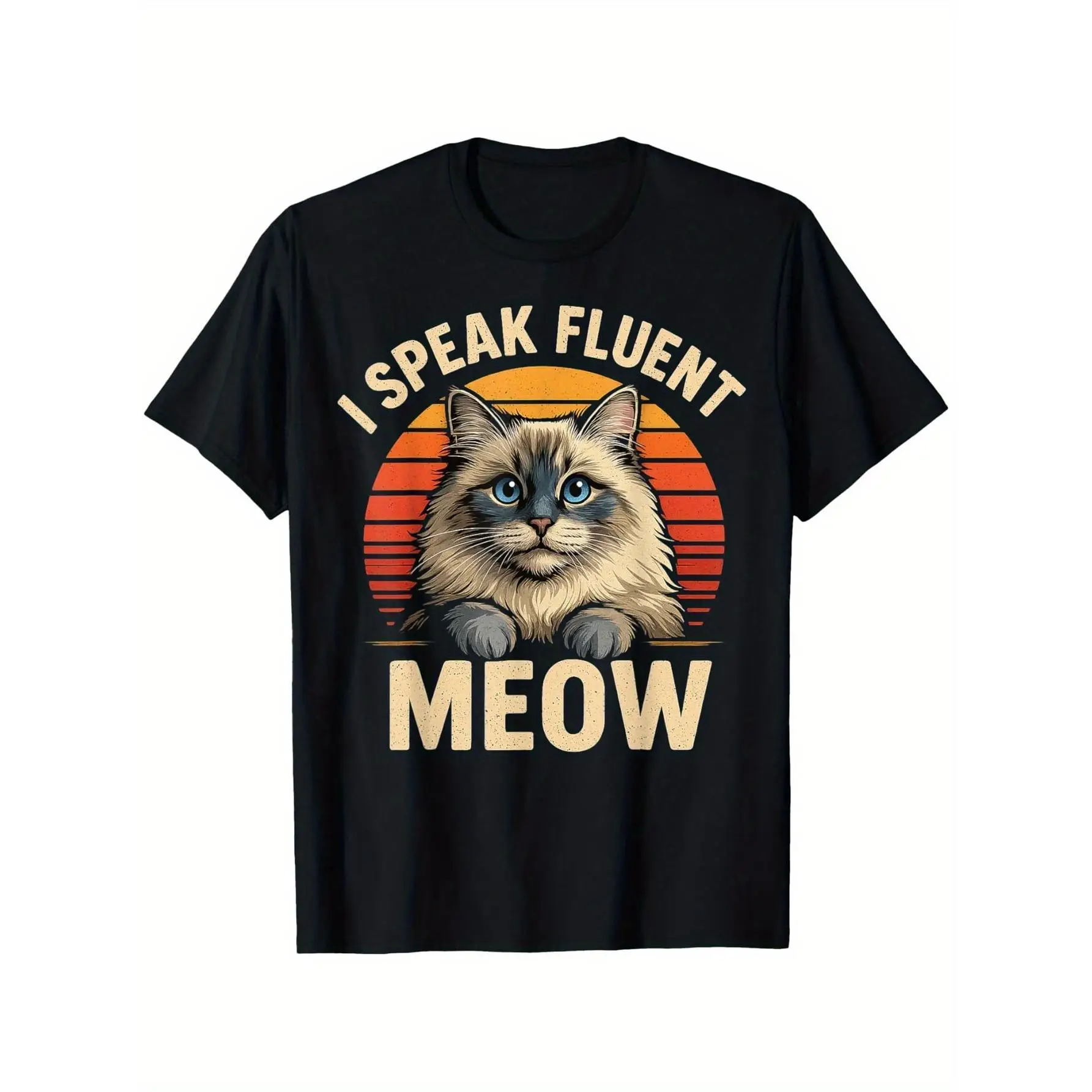 

Funny T-shirt Men Women Unisex I Speak Fluent Meow Slogan Graphic Tee Casual Short Sleeve Cat Lover Top