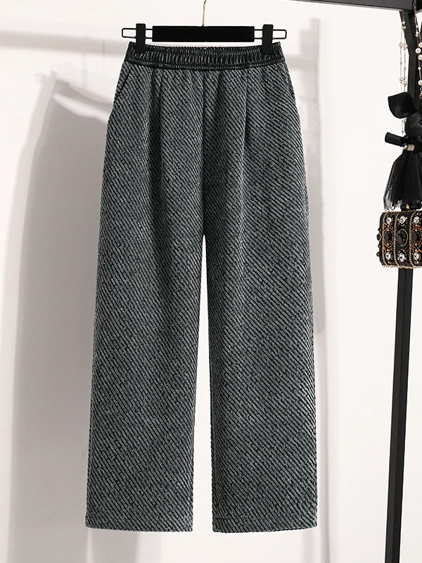 Authentic Fleece Lined Woolen Nine-Piece Pants Women's Autumn Winter Casual High Waist Cotton Blend Harlan Pants