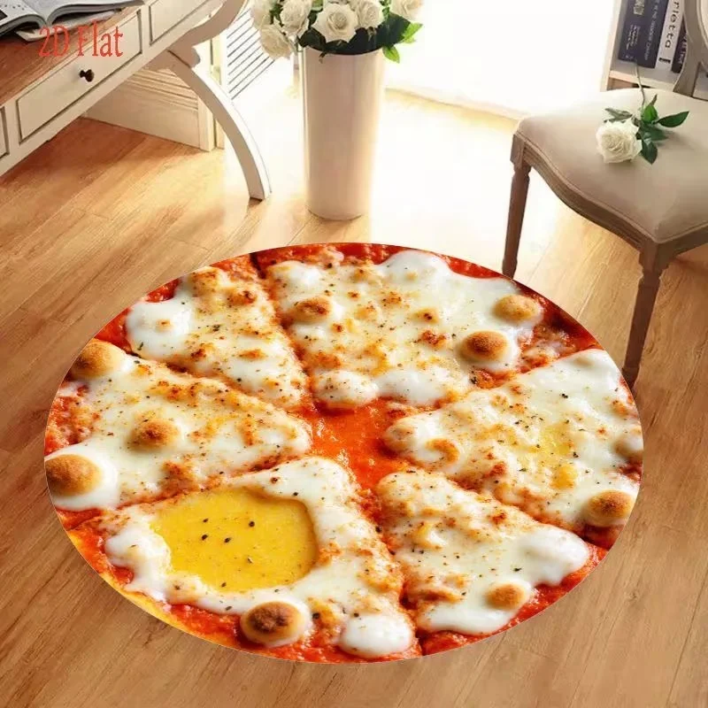 Realistic Cheese Pizza Food Print Round Floor Rug, Interesting Food‑style Decor Mat for Dining‑room,Kitchen and Household Indoor