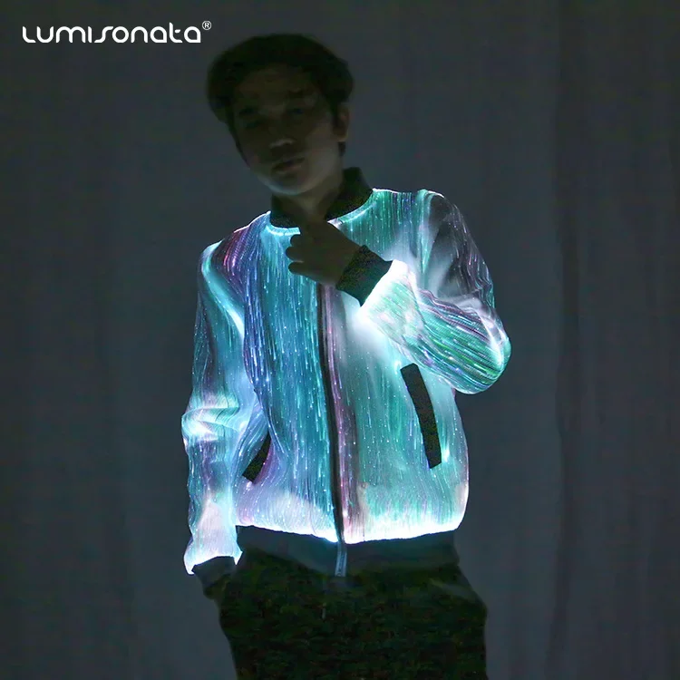 2021 Rave party club dance spring men luminous fiber optic led flashing light running jacket costume wears