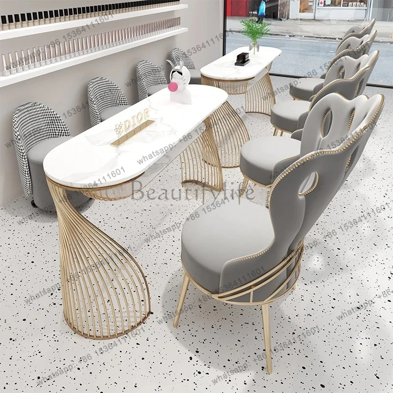 rock slab Internet celebrity manicure table and chair set combination wrought iron single double manicure table