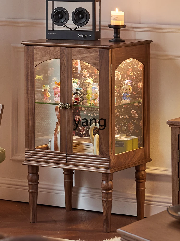 Yjq Retro Display Cabinet Made of Glass Living Room Hand Cabinet Solid Wood Sofa Edge Storage Cabinet