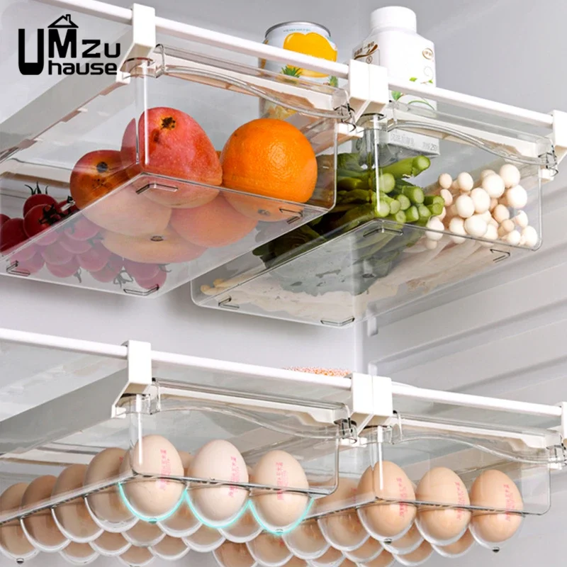 Fridge Drawer Box Eggs Fruit Vegetable Food Storage Slide Tray Case Refrigerator Divided Holder Hanging Shelf Kitchen Organizers