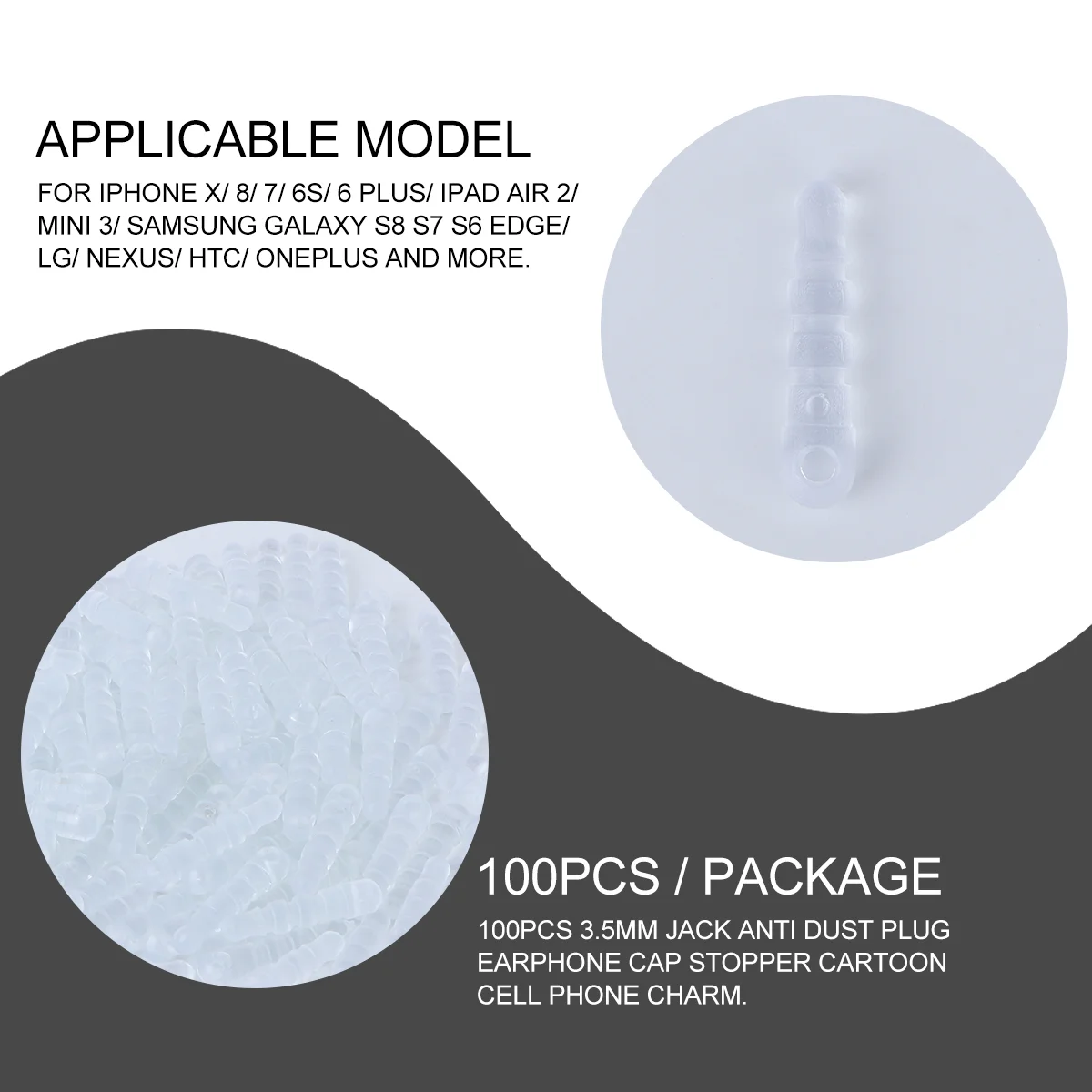 100Pcs Earphone Jack Dust Plug Lightweight Phone Charm With Hole For Keychain 35mm Dust Caps Stopper Mobile Phone Accessories