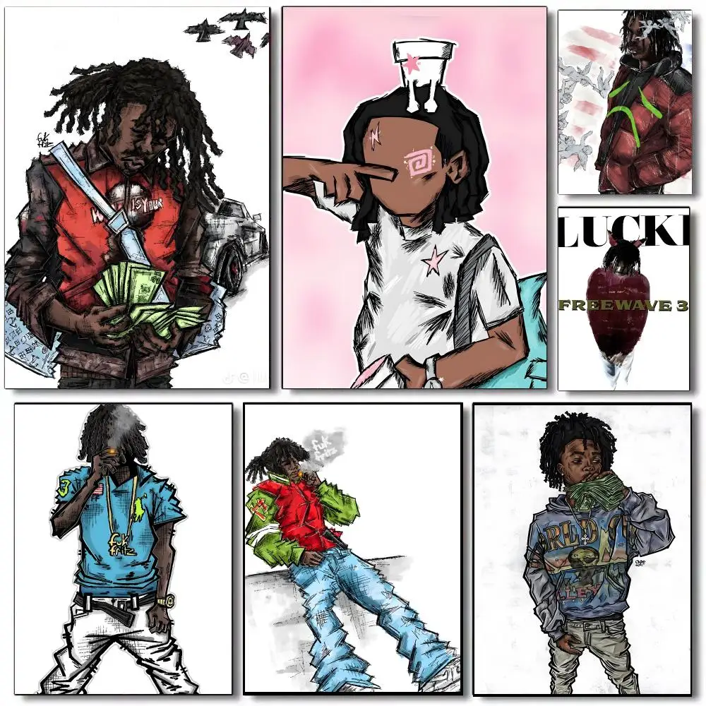 Lucki Rapper Hiphop Poster Self-adhesive Advanced Aesthetic Printing Paper Wall Art for Living Room Home Decor