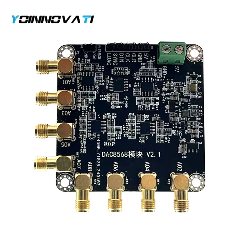 DAC8568 8-Channel 16-Bit Low-Speed Precision Digital-to-Analog Converter (DAC) Module, ±5V / ±10V Adjustable Output