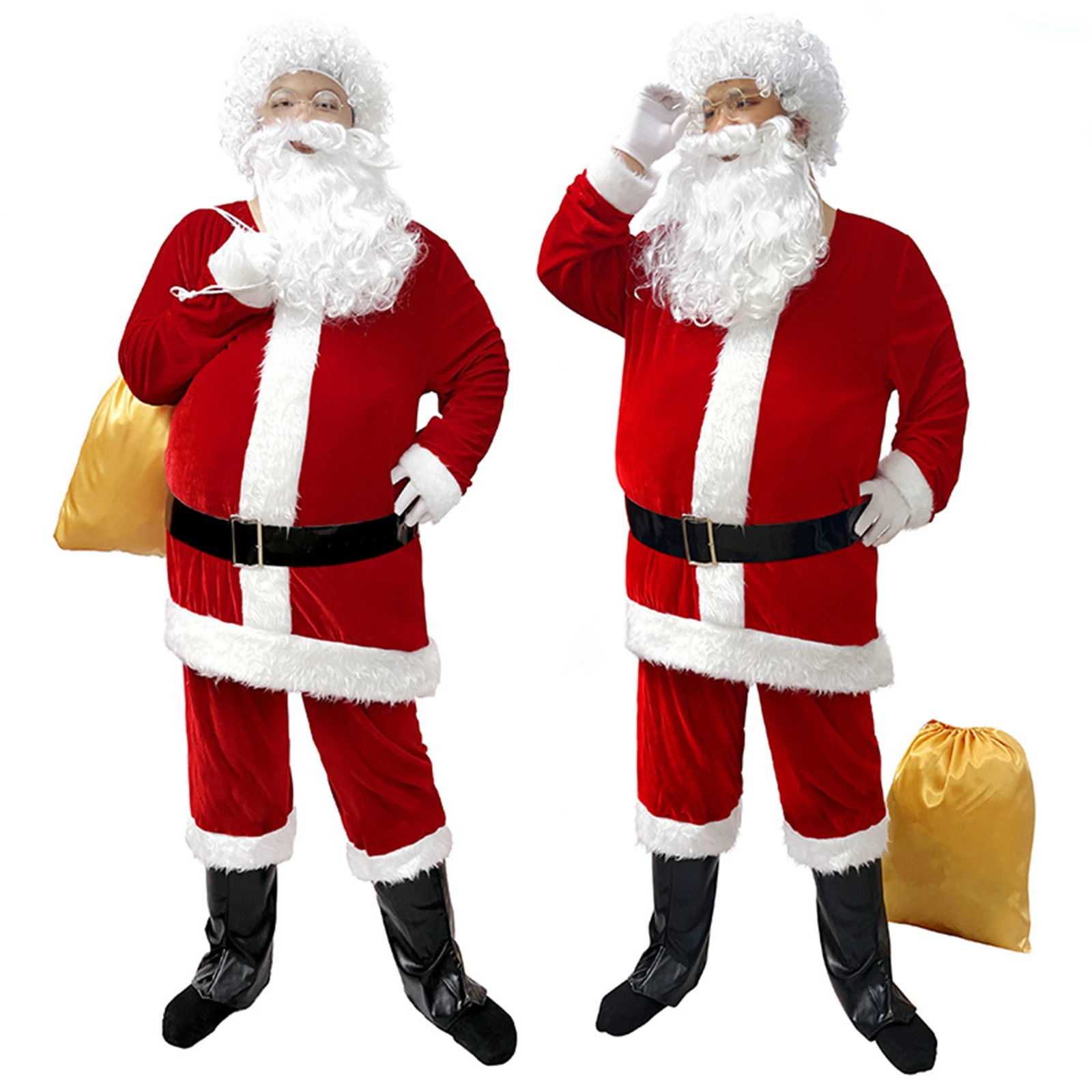 

Santa Claus Cosplay Costume Christmas Red Velvet Fluffy Uniform With Belt Hat Christmas Party Dance Outfit Halloween Cosplay