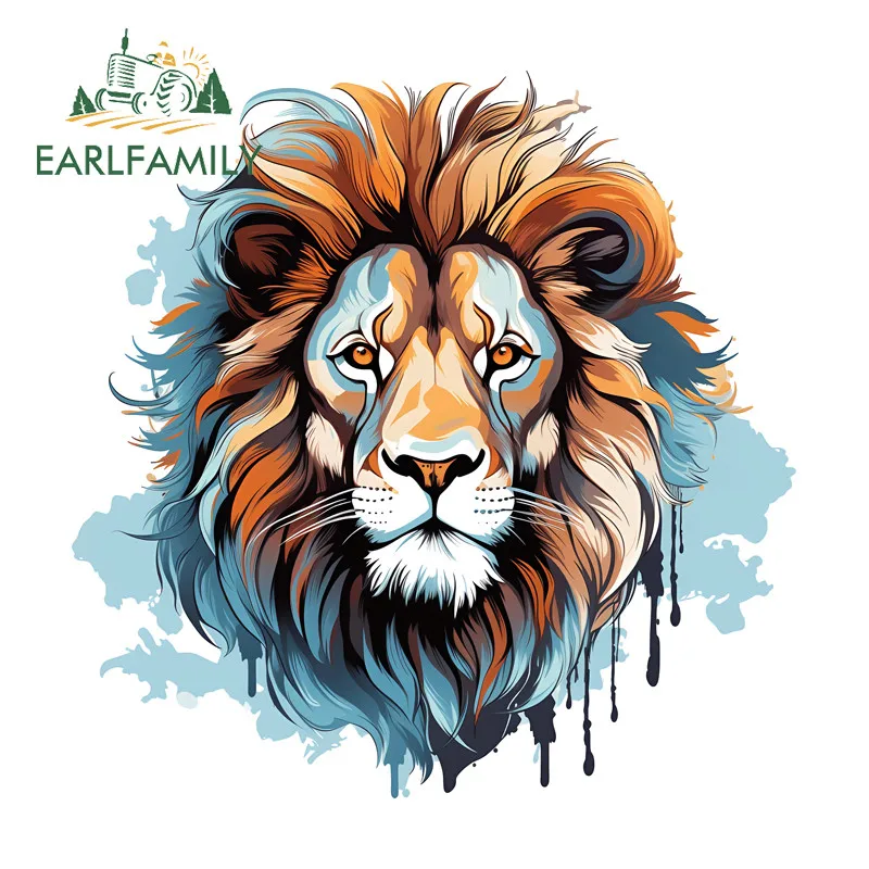 EARLFAMILY الأسد رئيس الكتابة على الجدران الكرتون سيارة ملصق مقاوم للماء الثلاجة المحمول دراجة نارية JDM ملصق مائي الإبداعية مقاومة للخدش سيارة التسمية